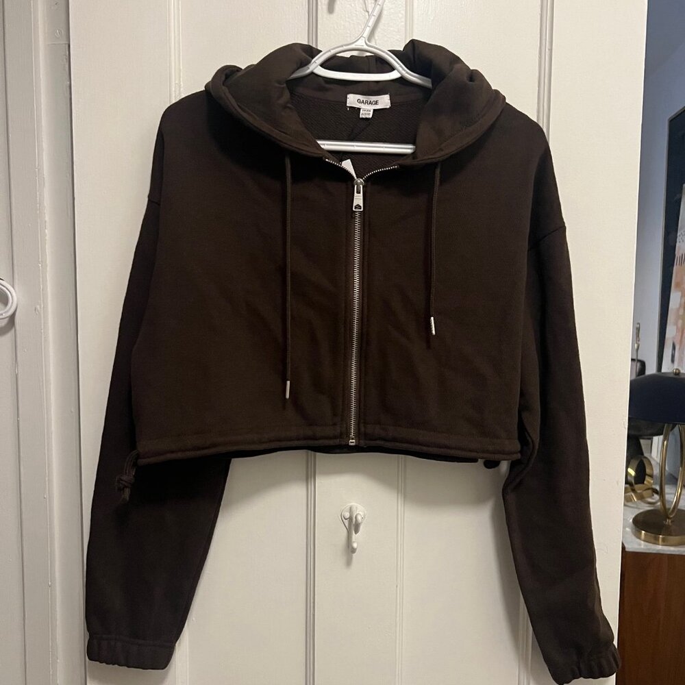Garage brown cropped zip front hoodie size XS